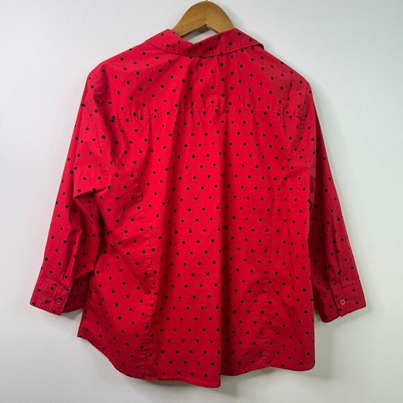 Vintage Basic Editions Red Black Polka Dot Button Up Blouse XXL‎ Sears Cotton - Picture 8 of 11